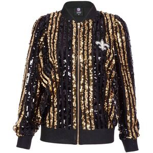 New Orleans Saints Cuce Women's Slim Fit Sequin Striped Full-Zip Bomber Jacket L